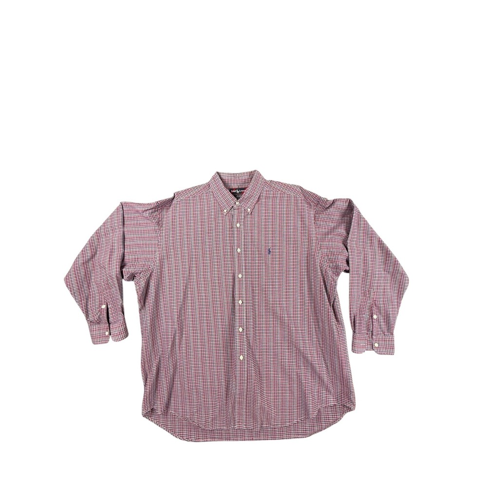 Polo Ralph Lauren Button Down Men XXL Red Plaid EUC Blake Cotton Long Sleeve